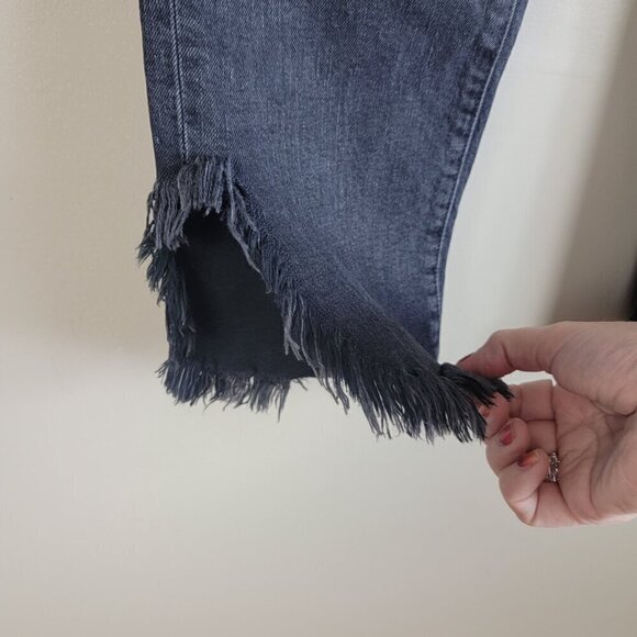 Paige 27 Hoxton Straight Leg Ankle Black Moonlight Fog Side Frayed Cropped Jeans - Picture 7 of 16